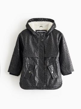 Black Printed Fleece Mac 3-4 years