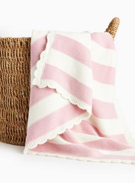 Pink Striped Cotton Knitted Blanket One Size