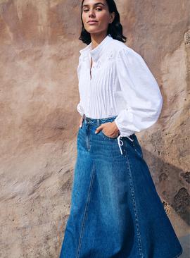 Mid Wash Studded Midaxi Denim Skirt