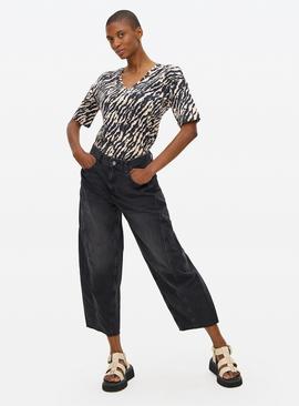 Zebra Print V-Neck Relaxed T-Shirt