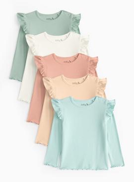 Ribbed Long Sleeve Frill sleeve Tops 5 Pack