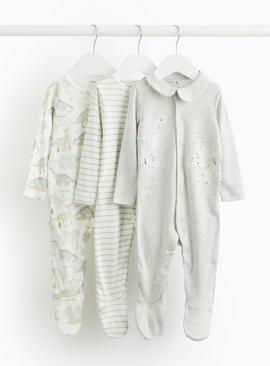 Dino Printed Collared Sleepsuits 3 Pack