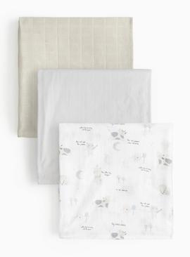 Printed Muslin Cloths 3 Pack One Size