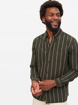 Khaki Striped Regular Fit Oxford Shirt