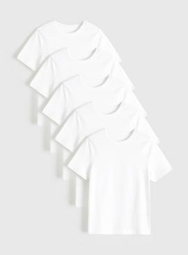 5 Pack Unisex White Crew Neck T-Shirts