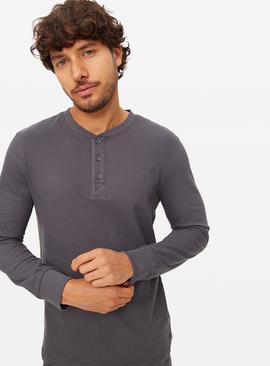 Jersey Grandad Collar Long Sleeve Top