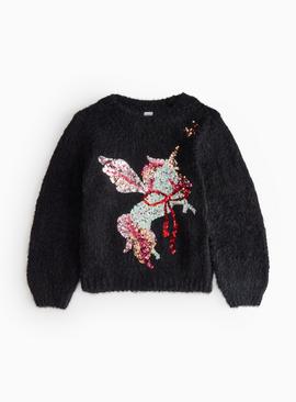 Sequin Unicorn Fluffy Christmas Jumper