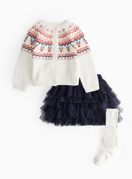 Christmas Fair Isle Knitted Cardigan & Tutu Skirt Set
