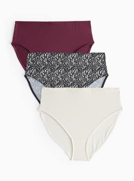 Burgundy & Print High Leg Knickers 3 Pack