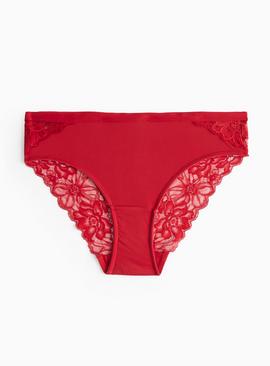 Red Floral Lace Brazilian Knickers