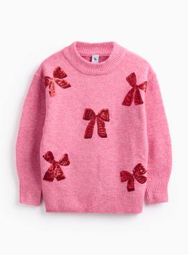 Mini Me Kids' Christmas Pink Sequin Bows Jumper