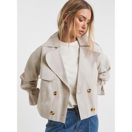 SIMPLY BE Cropped Trench Coat Stone