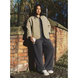 SIMPLY BE Textured Quilted Round Collar Jacket - Khaki