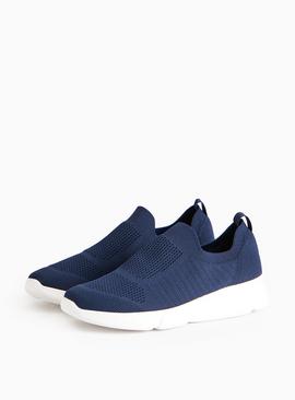 Navy Knitted Slip-On Trainers