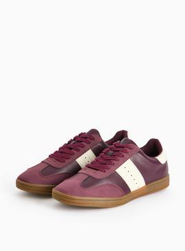 Burgundy Faux Leather Retro Trainers