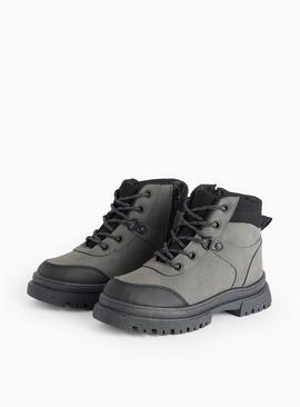 Grey Faux Suede Chunky Sole Hiker Boots