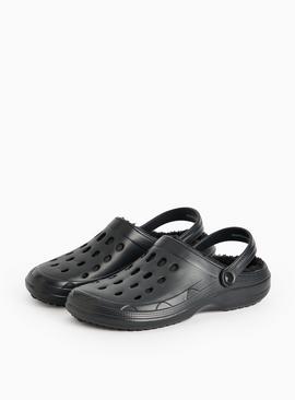 Black Fleece Lined Eva Ankle Strap Clogs