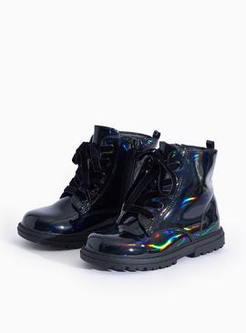 Black Faux Patent Leather Boots