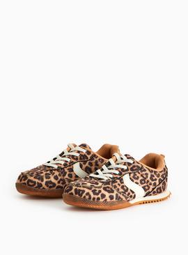 Beige Leopard Printed Retro Trainers