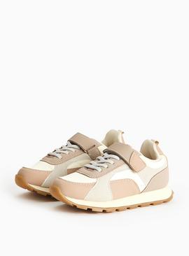 Beige Velcro Strap Jogger Trainers