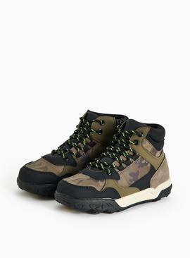 Khaki Camo Print Hiker Boots