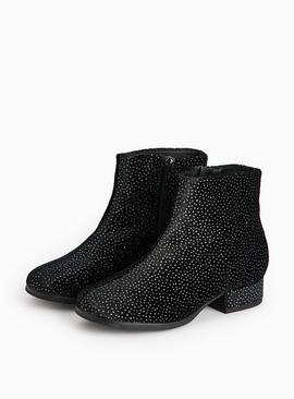 Black Embellished Faux Suede Heeled Boots