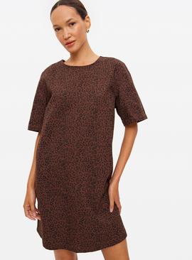 Brown Animal Printed Mini Denim Dress