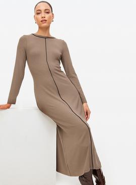 Contrast Stitch Column Midaxi Dress