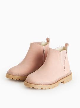 Pink Faux Suede Chelsea Boots