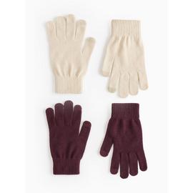 Beige & Burgundy Touchscreen Gloves 2 Pack One Size
