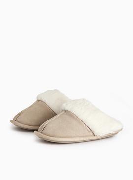 Stone Faux Fur Cuff Mule Slippers
