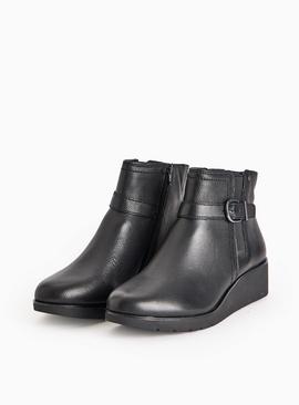 Black Leather Wedge Sole Ankle Boots