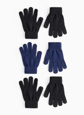 Navy Touchscreen Gloves 3 Pack One Size