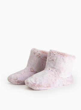 Pink Faux Fur Tipped Slipper Booties