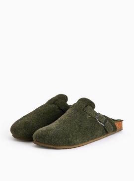Khaki Felt Borg Lined Mule Slippers