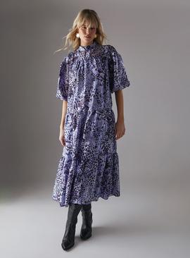 WAREHOUSE Organza High Neck Tier Midi Smock Dress