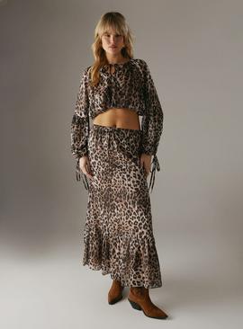 WAREHOUSE Animal Shadow Stripe Drawstring Waist Tier Maxi Co-ord Skirt