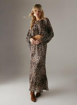 WAREHOUSE Animal Shadow Stripe Cropped Bubble Hem Boho Co-ord Blouse