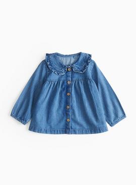 Frill Collared Blue Denim Shirt