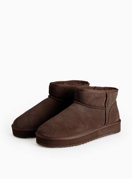 Dark Brown Suede Mini Platform Boots