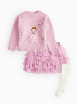 Pink Sequin Fairy Knitted Jumper 3-Piece Set