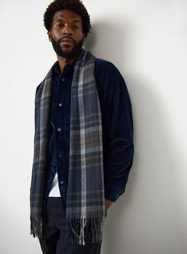 Navy Check Printed Scarf One Size