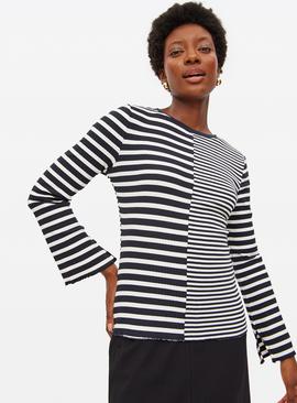 Mono Mixed Stripe RIbbed Top