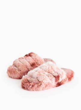 Pink Plush Faux Fur Platform Sliders