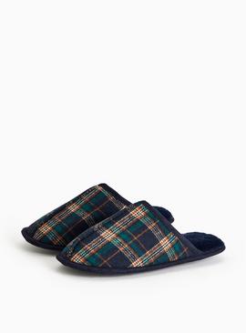 Navy Check Traditional Mule Slippers