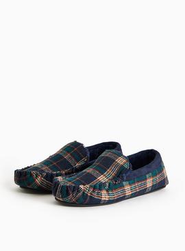 3M™ Thinsulate™ Navy Check Traditional Moccasin Slippers