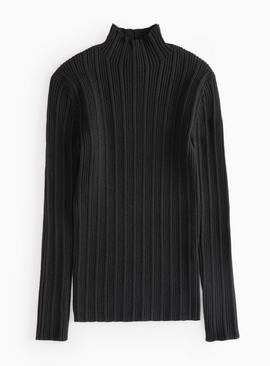 Black Ribbed Knitted High Neck Top