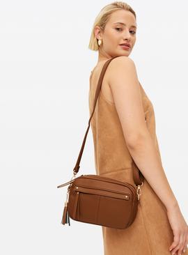 Tan Faux Leather Camera Bag  One Size