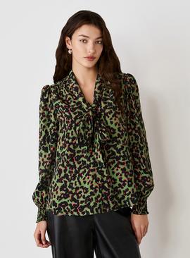 FINERY Lindsay Blouse Khaki Animal Print