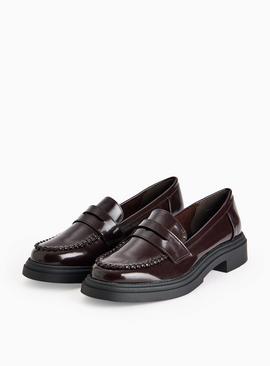 Burgundy Hand Stitch PU Loafers